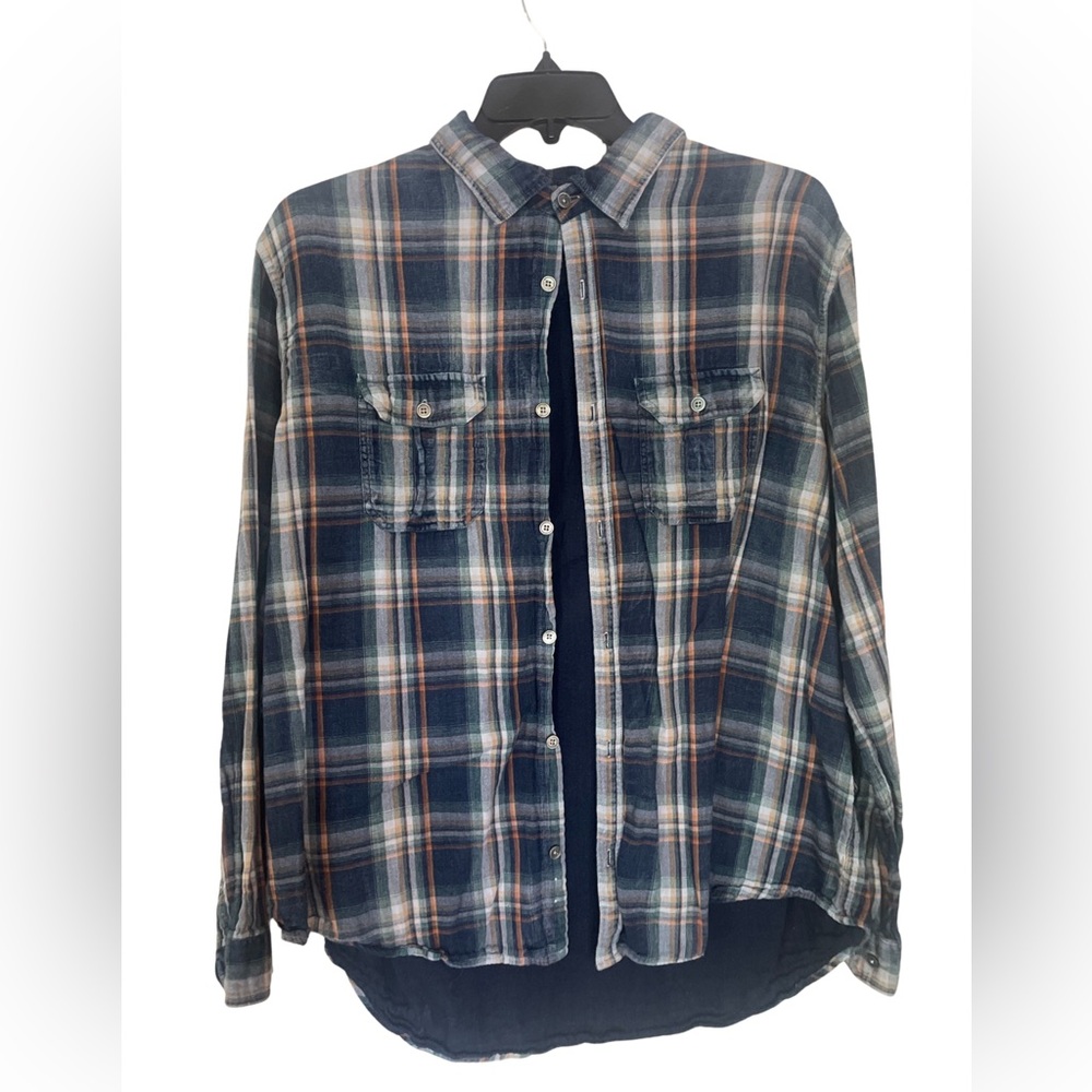 Men’s EUC XXL carbon2cobalt plaid button down with cozy liner in 100% cotton